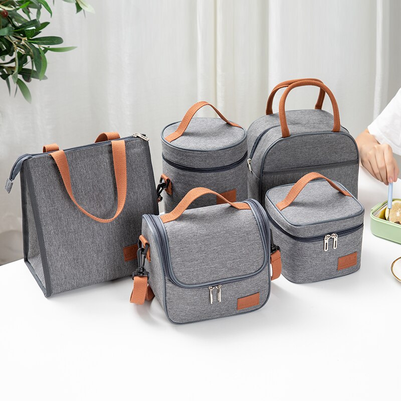 Grijze thermische geïsoleerde lunchtas voor onderweg, picknicktas, thermische lunchbox en bento-tas