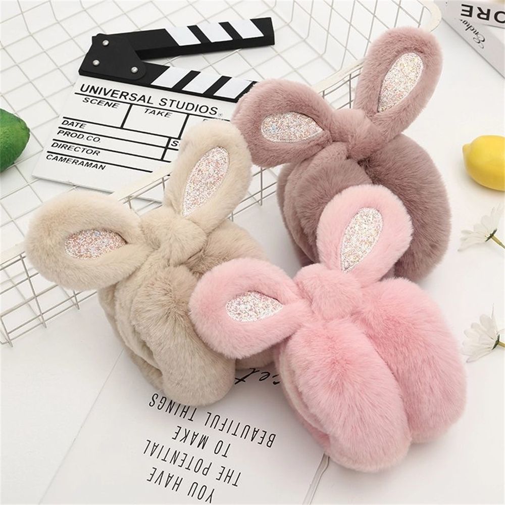 Women Lovely Ear Muffs Ear Warmer Cute Rabbit Ear Winter Headband Sequins Thermal Plush Lovely Ear Muffs