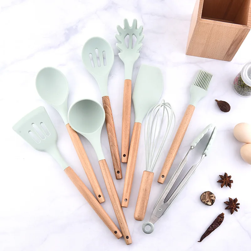 Silikon kjøkkenredskaper sett non-stick stekespade spade suppeskje håndtak kokeverktøy sett bpa-fritt kjøkkenverktøytilbehør