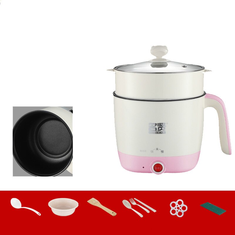 220V Mini Multifunction Electric Cooking Machine Single Double Layer Available Pot Multi Electric Rice Cooker Non-stick Pan: double layer pink