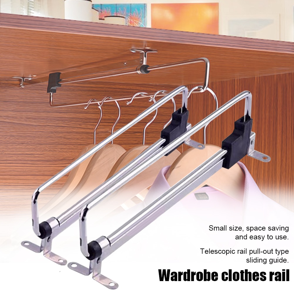 Pull Out Telescopic Clothes Rod Storage Sliding Rail Space Saving Closet Wardrobe Hanging Household Cabinet Bedroom Retractable
