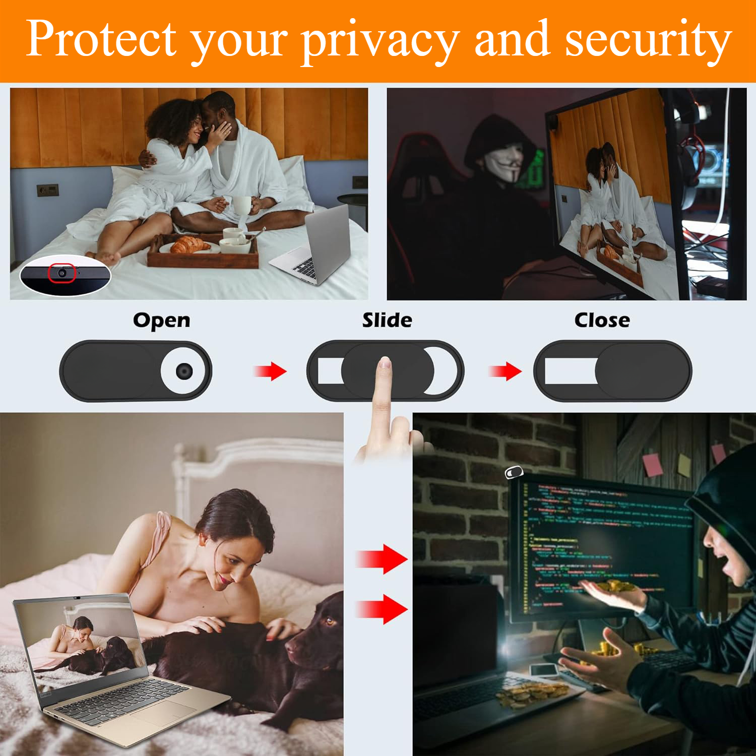 Cameralensbescherming, anti-hack, verschuifbare privacysticker voor mobiele telefoonlenzen, geschikt voor ipad, tablet, webcam en laptop.