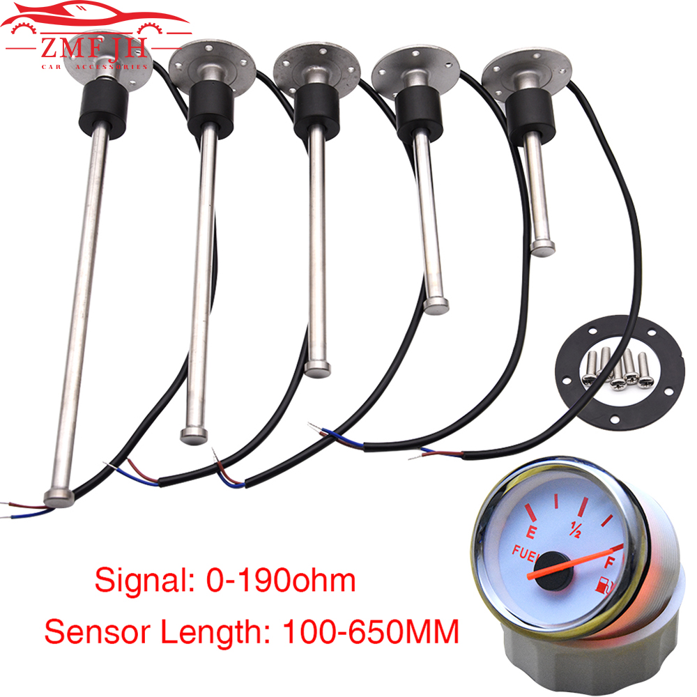 52MM Gauge Fuel Level Gauge 0-190Ohm Oil Tank Level Indicator Meter with Water Fuel Level Sensor 100MM 200MM 250MM 400MM