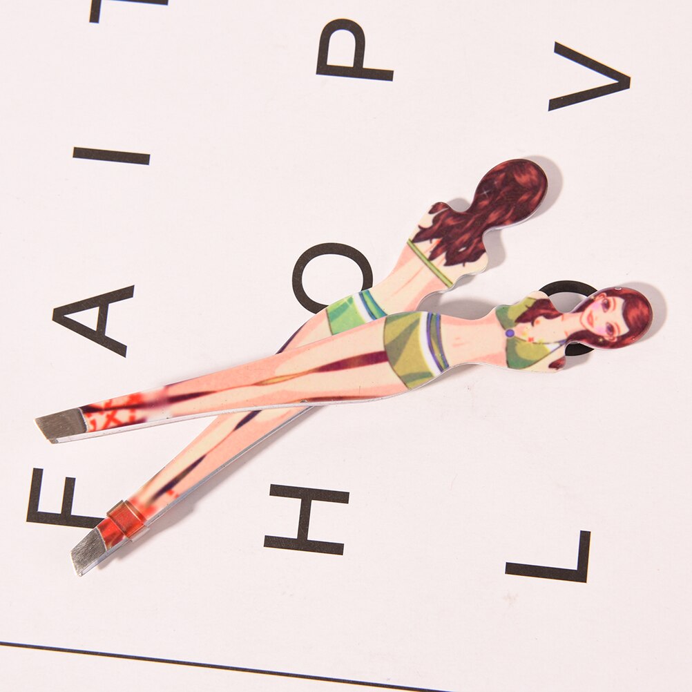 Bikini Girls Eyebrow Tweezers For Lady Cosmetic Tweezers Stainless Steel Slanted Edge Clip Hair Remover Printed Style Random