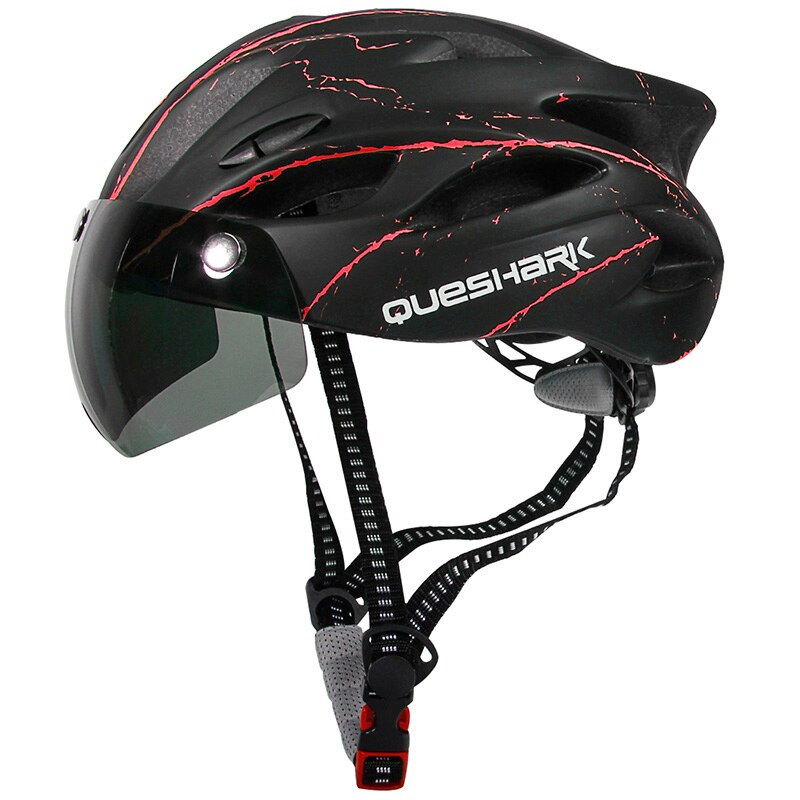 Queshark Fahrrad Helm Ultraleicht aufbringen Fahrrad Helm Reiten Berg Straße Fahrrad Angeformten Radfahren Helme Mit Brille: Schwarz rot