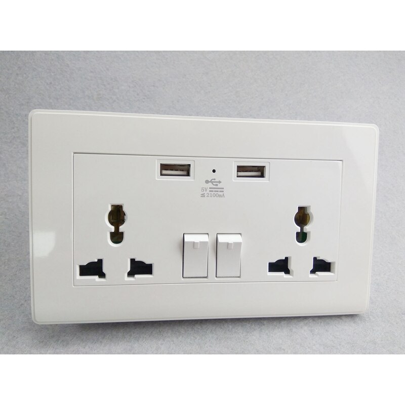 International Universal Plug Socket 2.1A Usb Wall Switch Socket 3 Holes Dual Usb Port Power Charger Outlet Panel