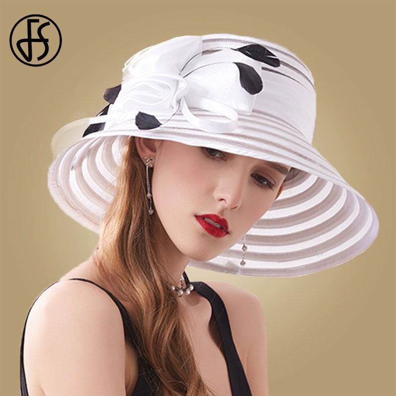 Fs sort bred skygge fedoras hatte kirkekasketter sommer kvinder hat stor blomst hvide solhatte foldbare