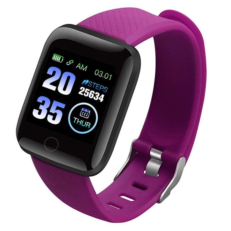 116 plus Smart Watch Men Women Blood Pressure Monitor Waterproof Fitness Tracker Bracelet Heart Rate Smartwatch Android IOS: Purple