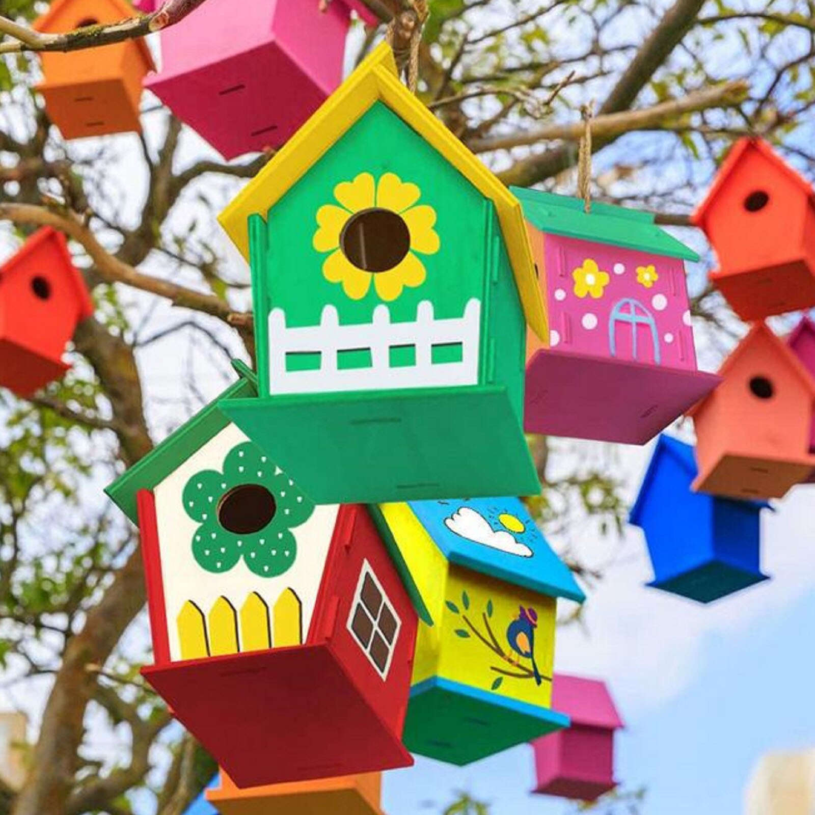 Wooden Home Birdhouse Diy Painted Birdhouse Wooden Home Decoration Diy Hand Painted Crafts Graffiti Bird House Set