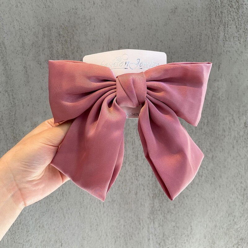 Pinces à cheveux en Satin, 1 pièce, gros nœud papillon à deux couches, épingle à cheveux, accessoires pour femmes, bandeaux de coiffure: Scrunchies Pink