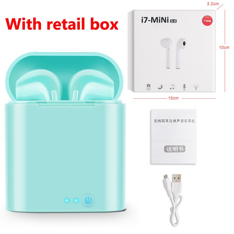 I7s Mini Portable Bluetooth Headphones Wireless Earphones With Charging Box bluetooth Earbuds upgrade Macaroon Candy colors: GREEN with box