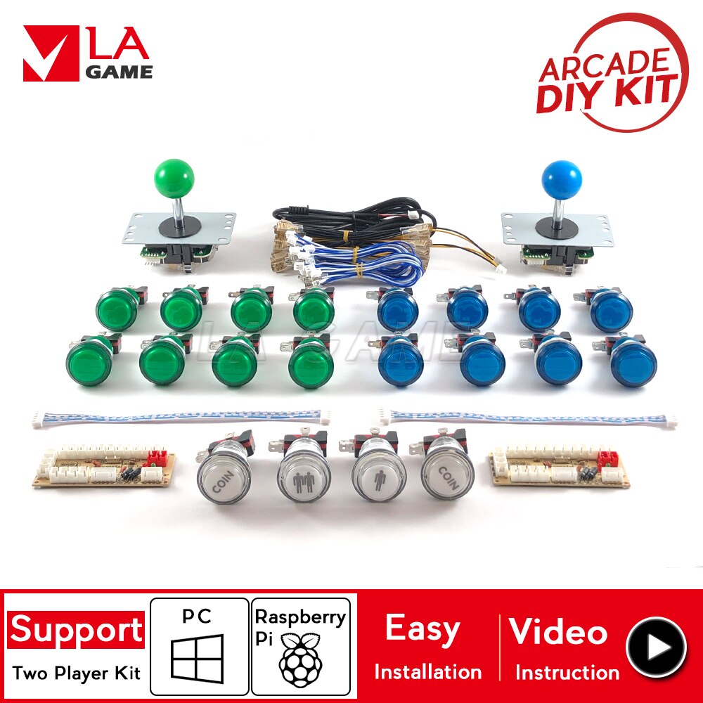 2 Speler Arcade Diy Nul Vertraging Encoder Om Pc Rasberry Pi Arcade Diy Kit Arcade Knoppen Led 8 Manier Joystick voor Mame Jamma Project: Blue and green