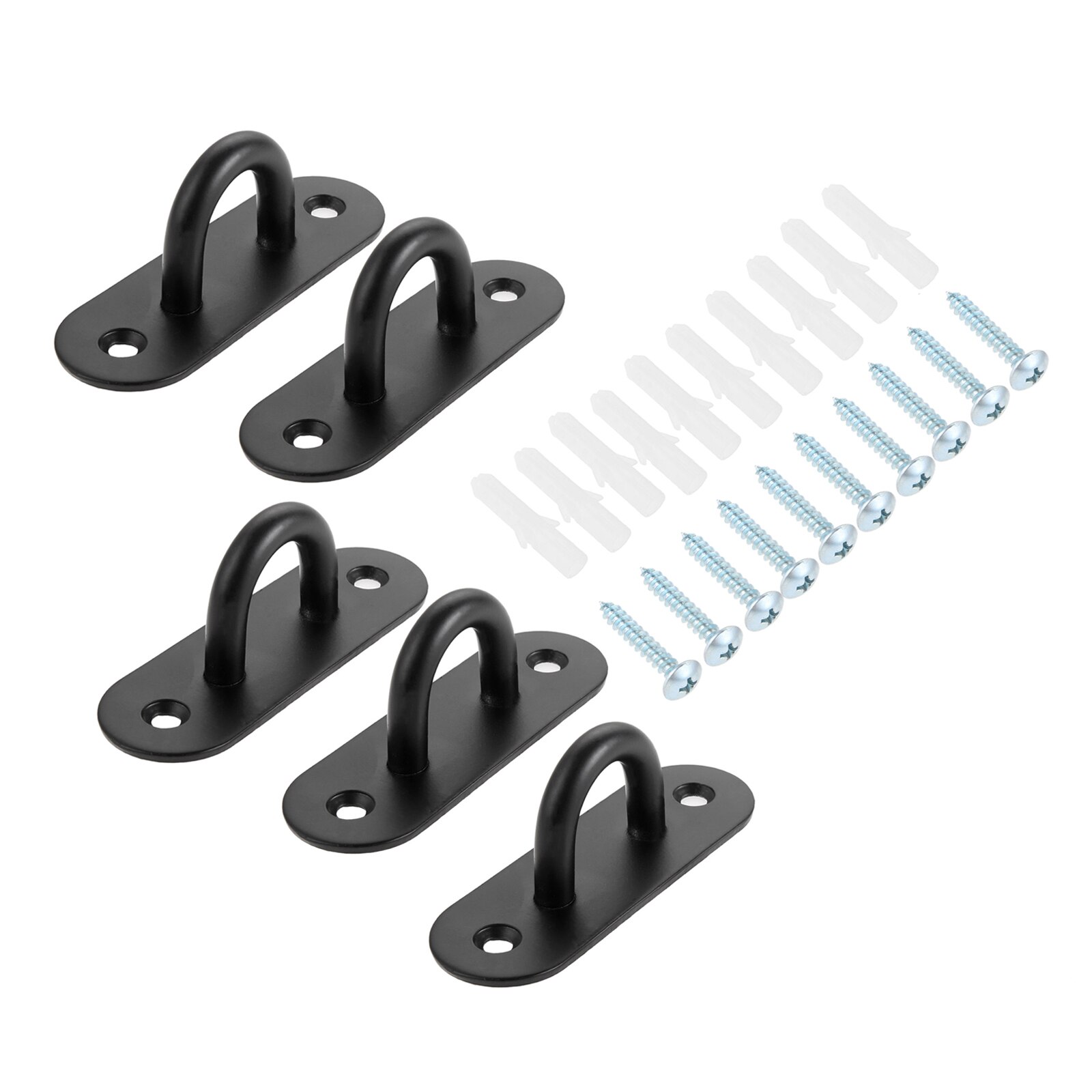 10/5 pcs Ceiling Mount Hook Stianless Steel Wall Hanger U-shape Ring Top Base Haning Fan/Chandelier/Plant Decor Black w/screws: 5pcs  L1