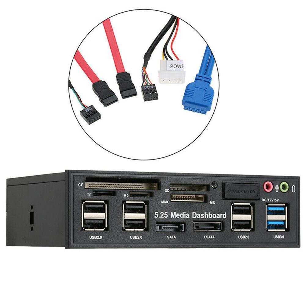 USB3.0 Hub ESATA 5,25 "lector de tarjetas interno tablero de instrumentos Panel frontal de medios