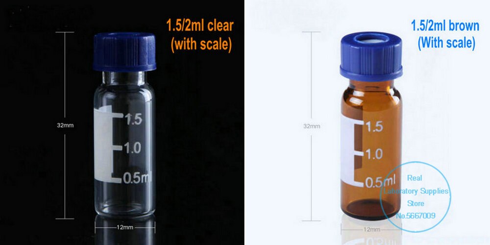 100pcs/lot 2ml 4ml Lab Glass Clear/brown Liquid Chromatography Glass Sample Bottle with Open-Topped Caps Chemistry Lab Set