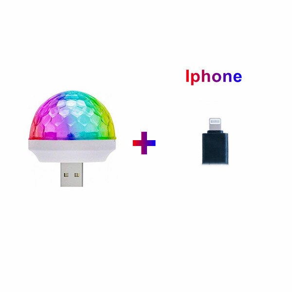 USB Ambient Light DJ RGB Mini Colorful Music Sound Led Apple USB Interface Party Atmosphere Interior Dome Trunk Lamp: MIX Iphone