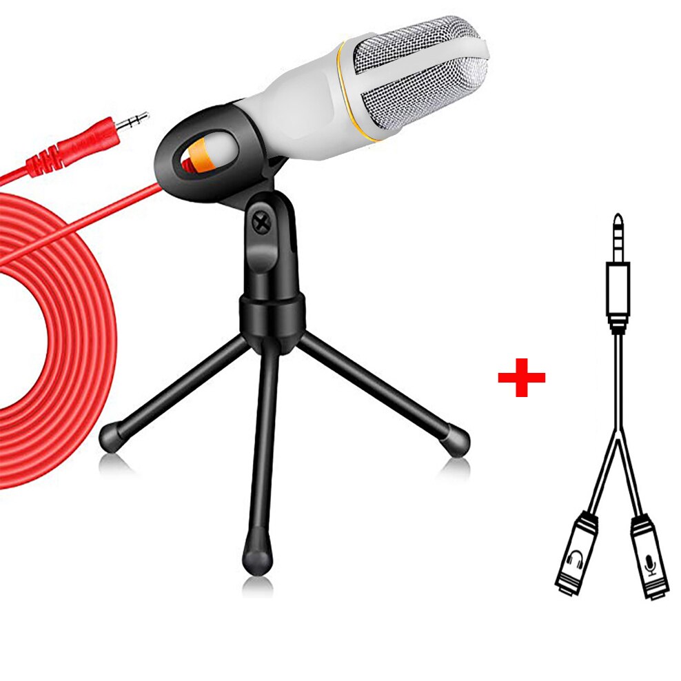 Condenser Microphone for Computer 3.5mm Cable Stereo Microfone for Podcast Singing Recording Mic With Desktop Tripod for Phone: white and cable