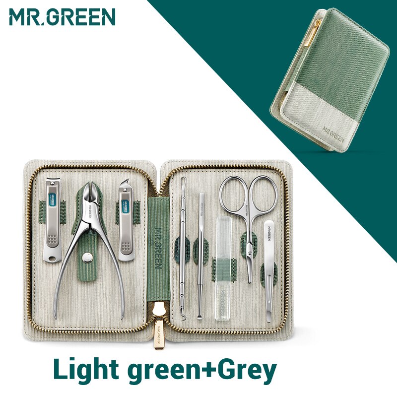 Mr.green manicure sæt pedicure sæt negleklipper i rustfrit stål negleskærerværktøj med rejseetui: Hr. -8888i