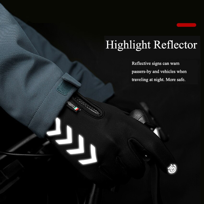 Gants de moto d'hiver pour hommes, bande réfléchissante, écran tactile, imperméables, antidérapants, cyclisme, ski, coupe-vent, chauds, en peluche