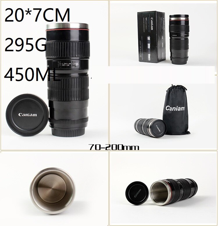 Kamera Objektiv Kaffee Becher Edelstahl Foto Isolierte Thermos Tasse Mit Deckel Fotograf SECHS Generation Emulation SLR Tasse: 1 Generation(Schwarz)