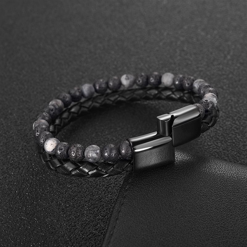 Jiayiqi leren armband, natuursteen kralen armbanden voor heren, roestvrij staal magnetische sluitingen bangle heren sieraden