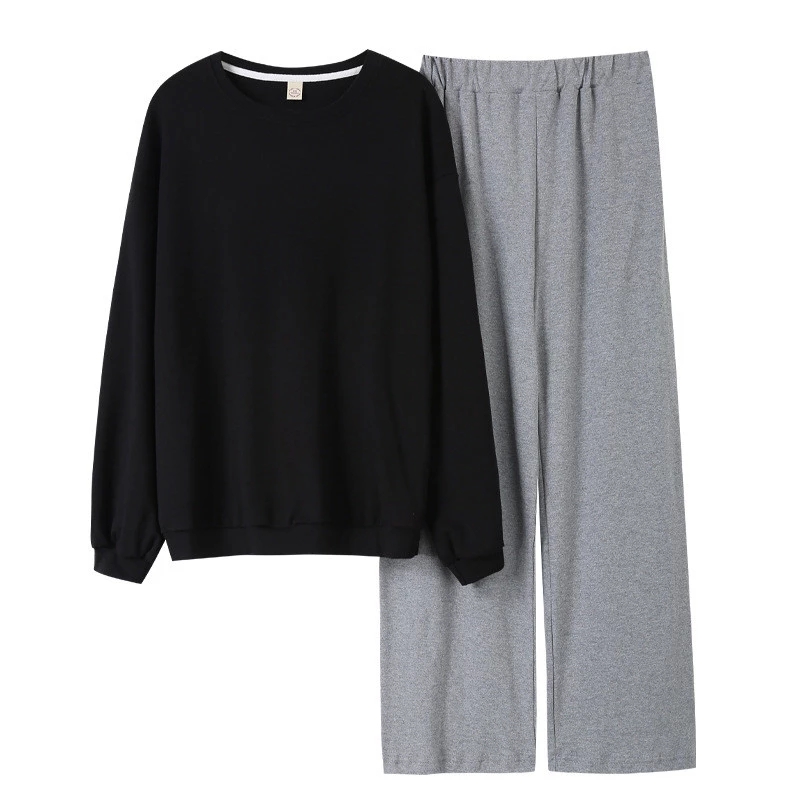 Black Gray 100% Cotton Homewear for Women Loose Home Clothes Female Lounge Wear Spring Home Suit Ladies Cotton Pajamas Set