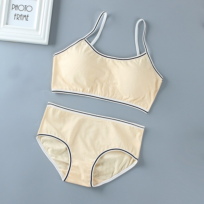 1Set intimo e mutandine per ragazze adolescenti top in cotone 100% gilet morbido traspirante slip da palestra per esterno reggiseno da allenamento per 8 16T: Skin Set