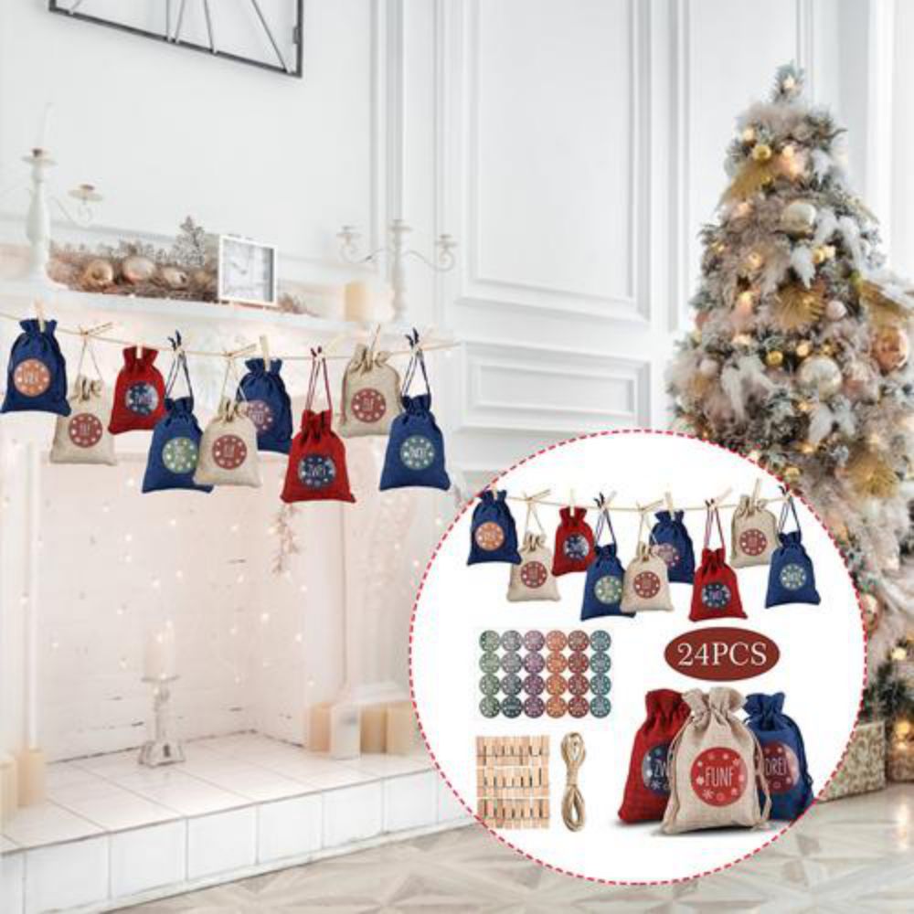 Calendario Adviento saco cuenta atrás 1-24 pegatina de Navidad