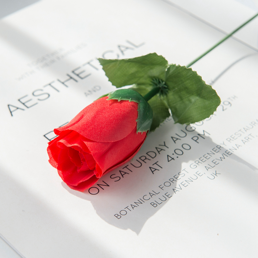 Florero de ramo de rosas rojas para decoración del hogar, coronas decorativas para jardín y boda, arreglo floral hecho a mano, flores artificiales, 10 Uds.: Rojo