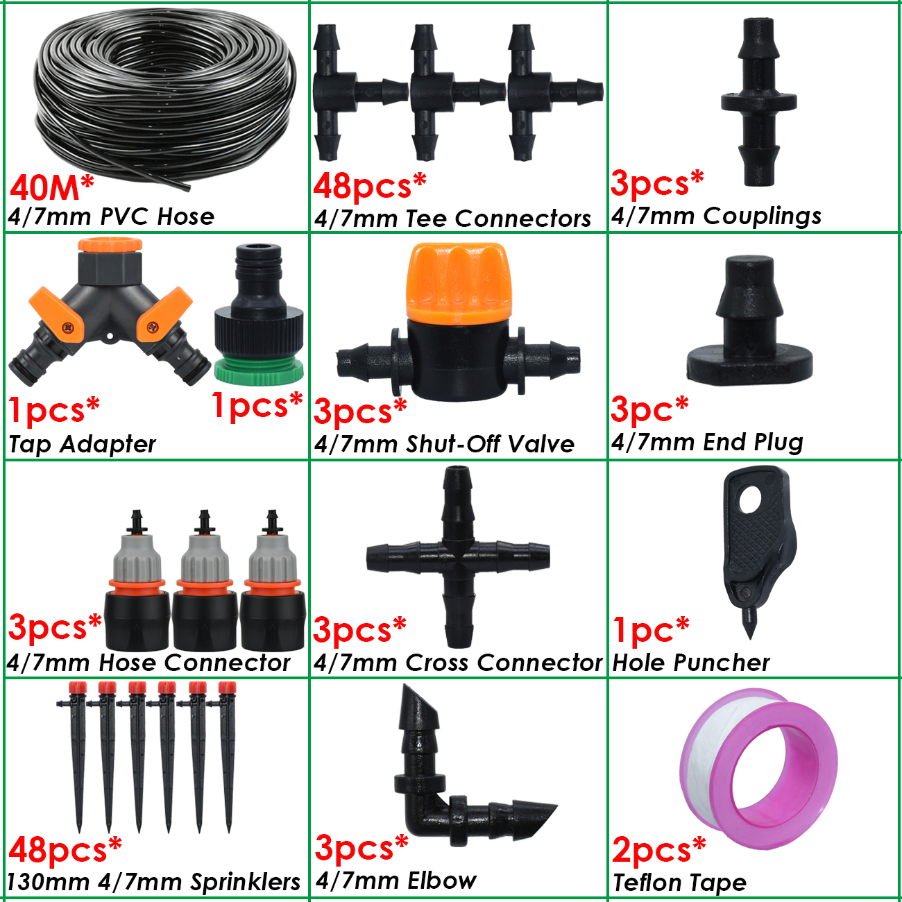 KESLA 1/4'' Hose Garden Micro Drip Irrigation Automatic Watering System Kit 13CM Sprinkler for Pot Flowers Vegetables Greenhouse: black