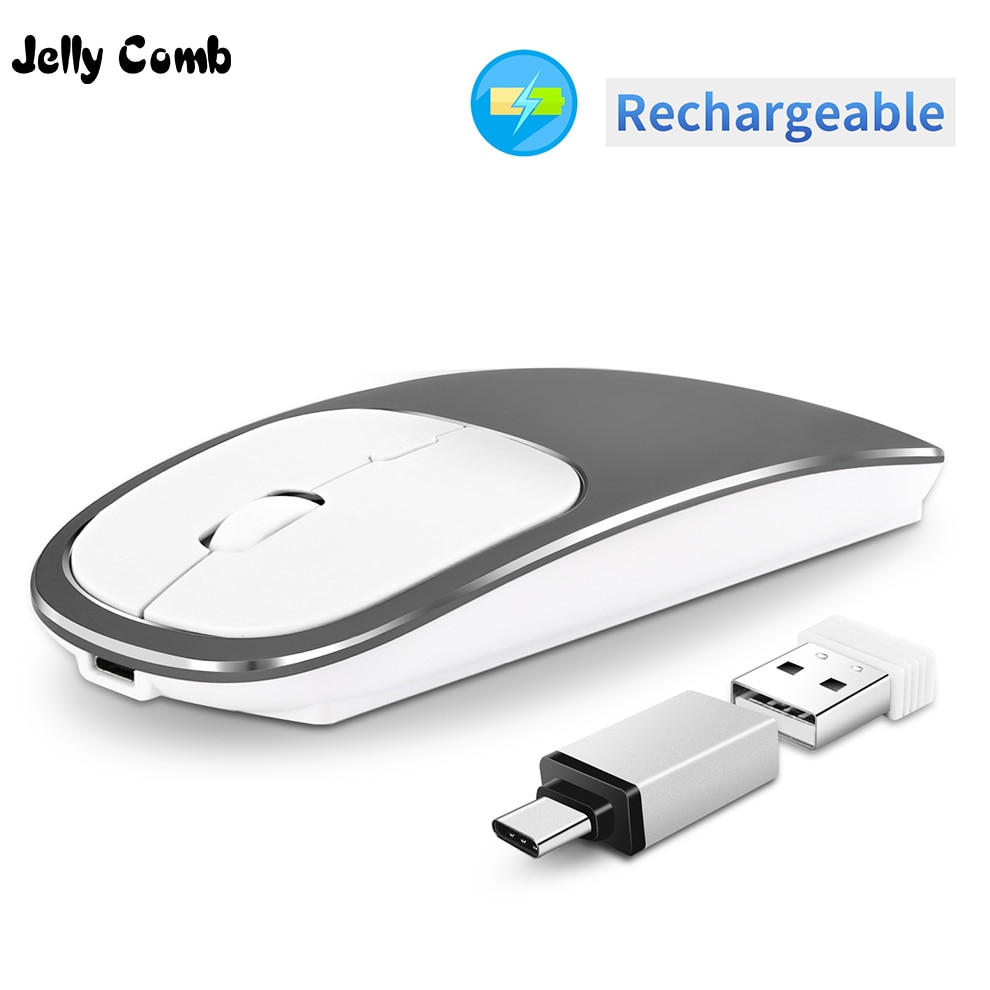 Jelly Kam Oplaadbare Type-C + Usb 2.4Gwireless Muis Dual Mode Metalen Geruisloze Stille Muizen Voor Macbook Notebook pc Laptop