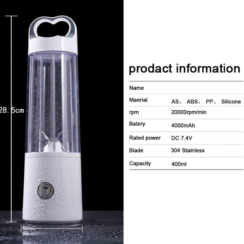 Personal Blender Glass Portable Blender for Shake and Smoothie, Usb Rechargeable Juicer Cup, Multifuntional Small, Single Serve