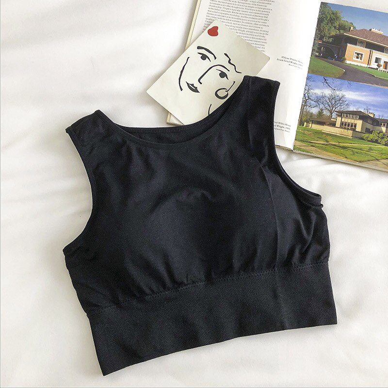 Original sømløs sportsvest dame tank tops samlet med stålring fri i ét stykke brystpude sportsryg polstret kvinde: Sort