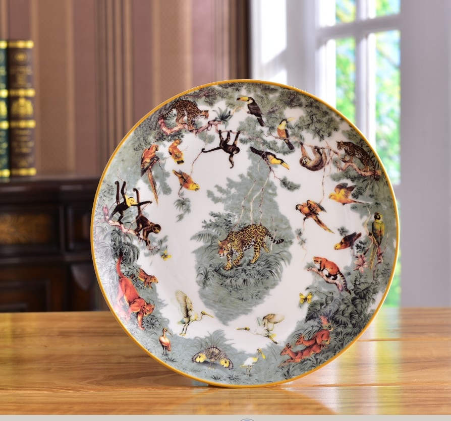 Porcelaine de luxe équatoriale Jungle assiette céramique animaux plats à collectionner vaisselle tigre tasse gâteau support plateau Europe décor à la maison