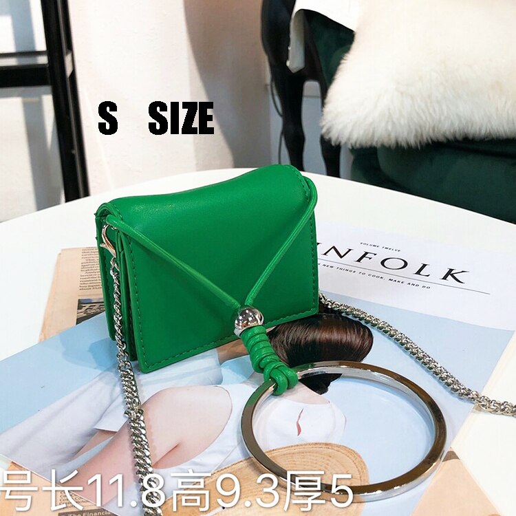 Metalring pu læder dame stil håndtaske skuldertaske crossbody mini taske kvinder pouch flap taske: Grøn / 11.8 x 5 x 9.3cm