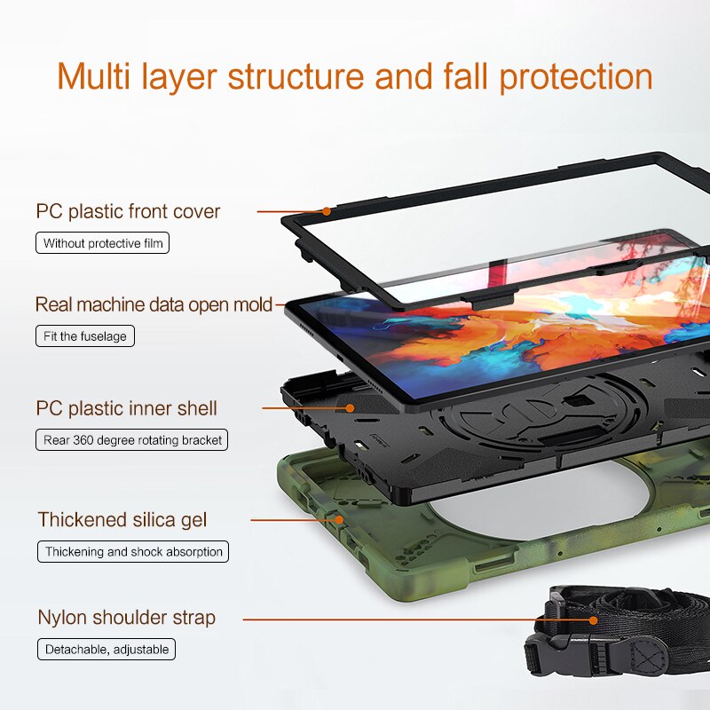 Barn stötsäkert kraftigt fodral för lenovo tab  p11 pro 11.5 tb j706f tab  p11 tb-j606f 11 &quot; axelrem för tablettskydd