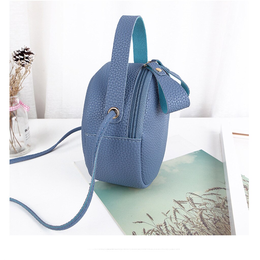 Women's Bag Simple Messenger Bag Female Mini Round Handbag Girls Leather Waterproof Bag 1111#B