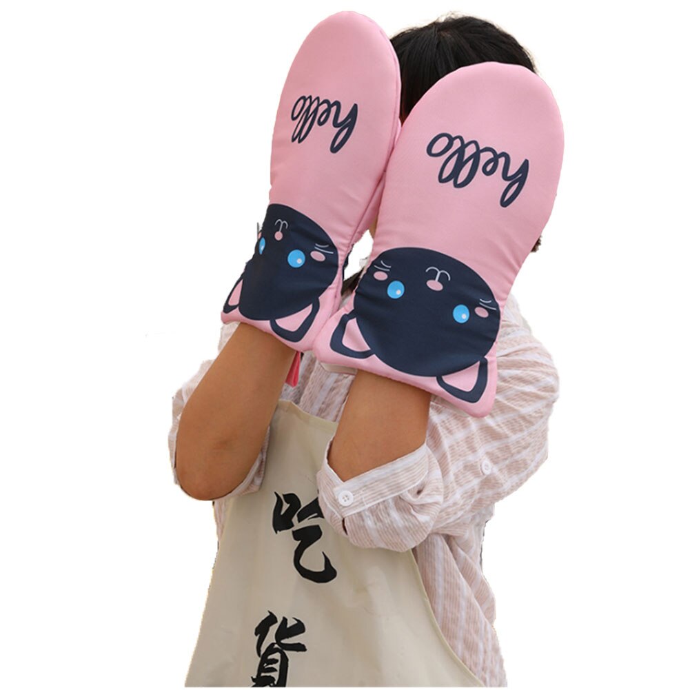 3d katten cartoon oven hittebestendige antislip ovenwanten: A