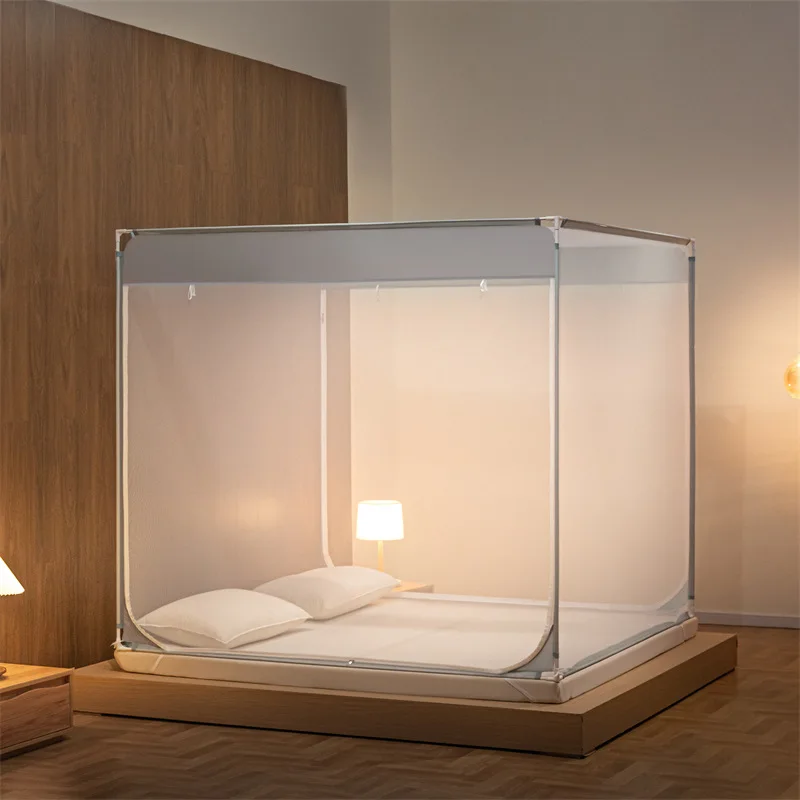 Summer Solid color scaffolding tent square mosquito net Including bracket bednet canopy Fully enveloped Square mosquito net: King / Clear