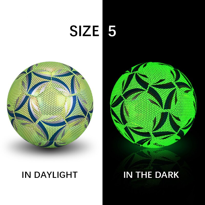 Storlek 4 5 reflekterande fotboll glödande reflekterande självlysande fotboll boll pu halkfria fotbollar glöder i mörker med bärnät: Lysa i mörker 5