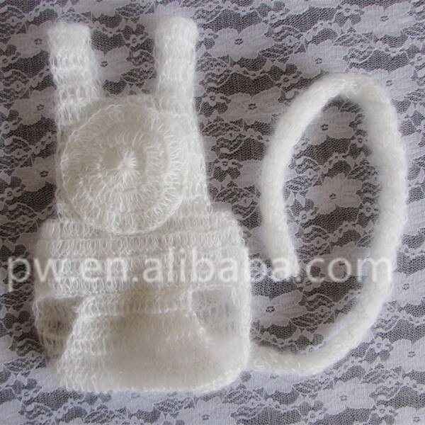 Lindo mono mameluco con larga cola recién nacido Niño sombrero y pantalones conjunto de ropa de bebé niña, Phoography accesorios Newbon traje: Blanco