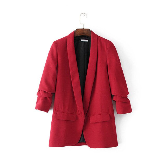 Bella Philosophy women casual black folded sleeve office ladies blazer business jacket polka dot print female jacket: Red / M