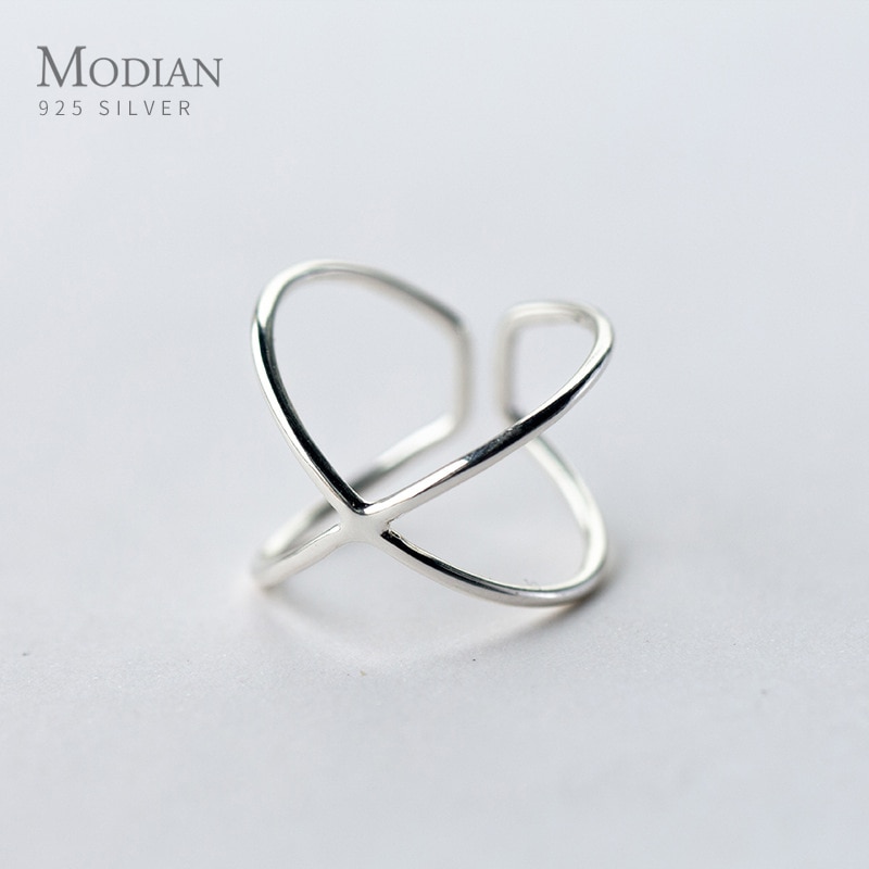 Modian Simple Double couche ligne anneau pour les femmes 925 en argent Sterling brillant géométrique taille libre bague Fine Bijoux