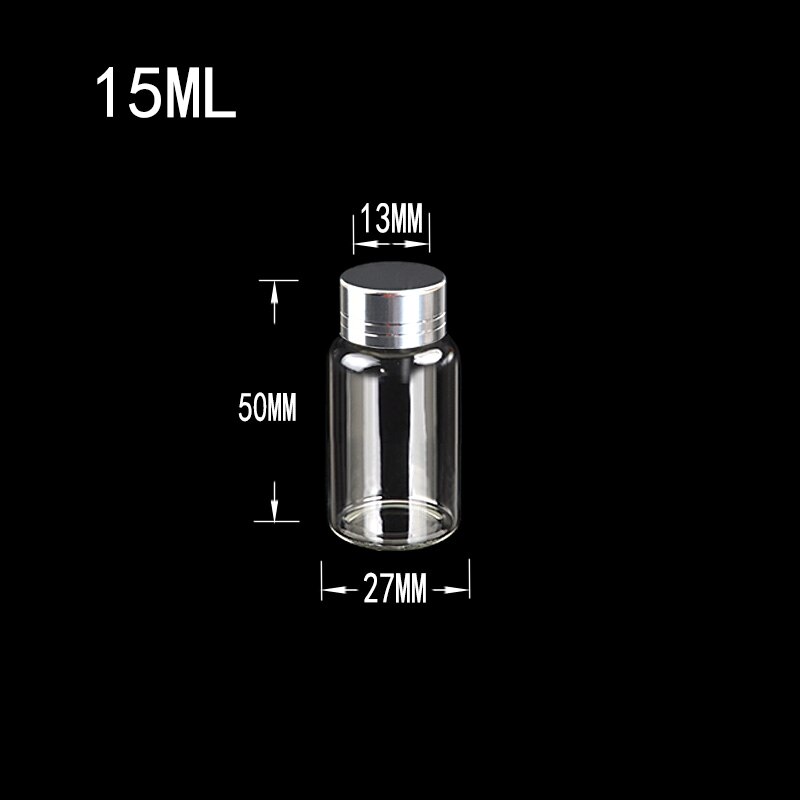12 stuks 8ml 15ml 20ml 25ml mini glazen flesjes met zilveren draaideksel glazen flessen schroefdoppen glazen potten: 15ml