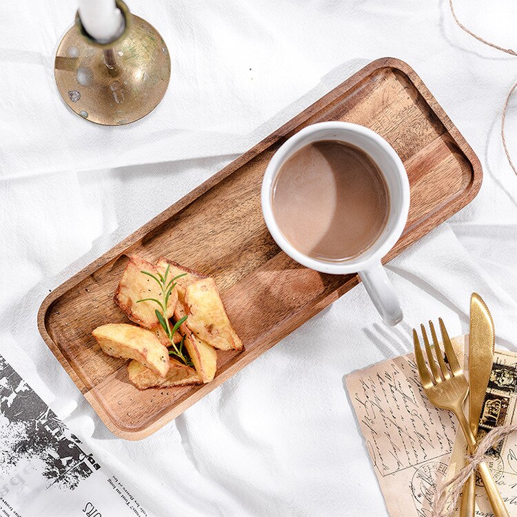 Acacia Wooden Tray Household Rectangular Coffee Breakfast Bread Plate Fruit Plate Export Wooden Tableware