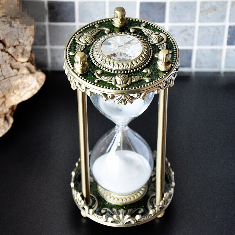 Sablier Vintage en métal incrusté de cristal, minuterie de 30 minutes, ornement , décoration de la maison