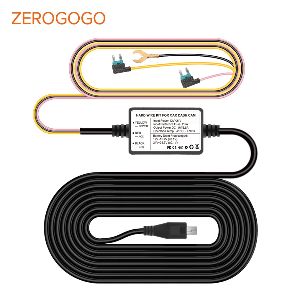 Zerogogo hardwire kit 12v to 5v hardwire voor dashcam auto adapterkabel voor dvr opladen voor dashcam draad voor dvr met acc