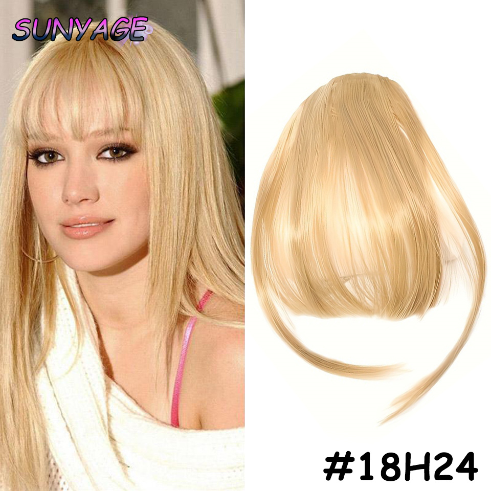 Sunyage natural em linha reta sintética sem corte franja de fibra de alta temperatura marrom feminino clip-in franja completa com franja de cabelo 6 Polegada: 4/27HL