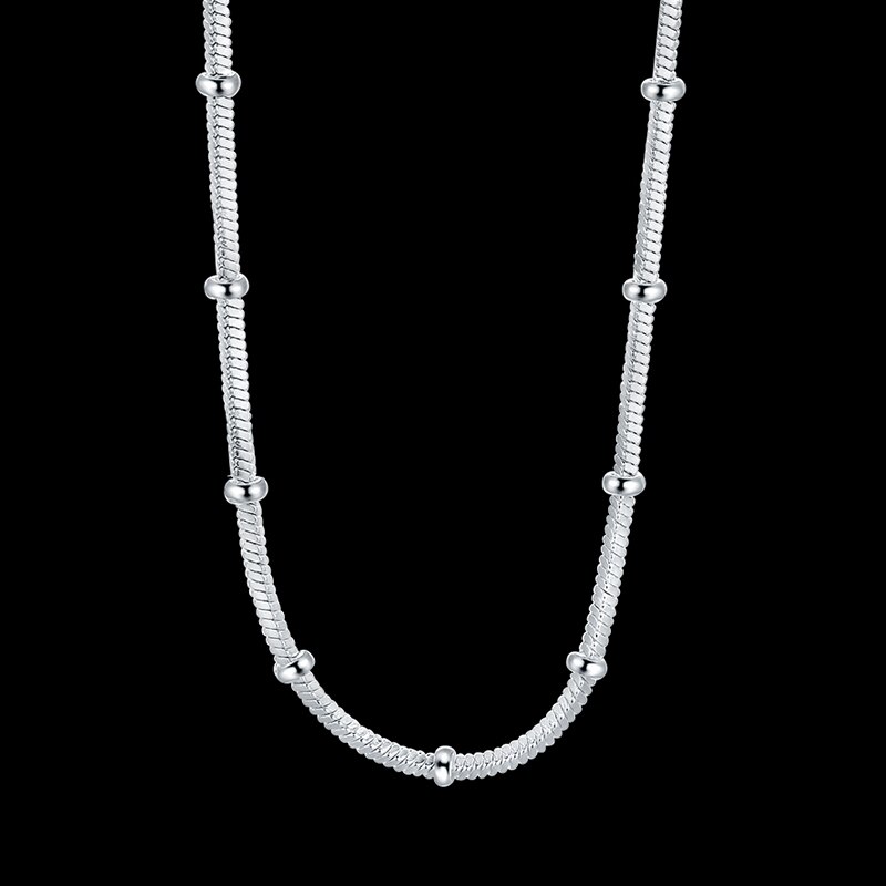 925 Silver Beads Snake Chains Choker Necklaces Women Girls Jewelry Collares