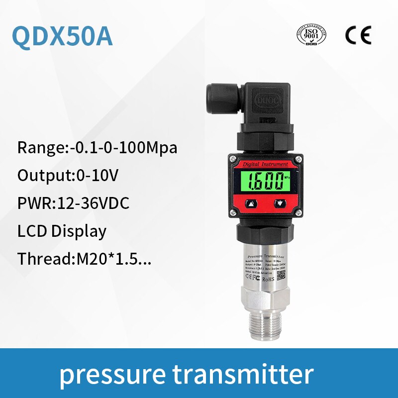 QDX50A pressure transmitter 10 bar high accuracy pneumatic water pressure sensor for tank 0-10v output LCD Digital